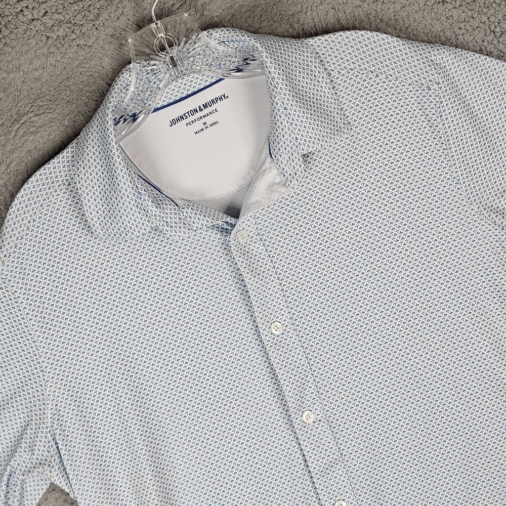 Johnston & Murphy Polo Shirt Mens Medium Patterned Performance Stretch Button Up